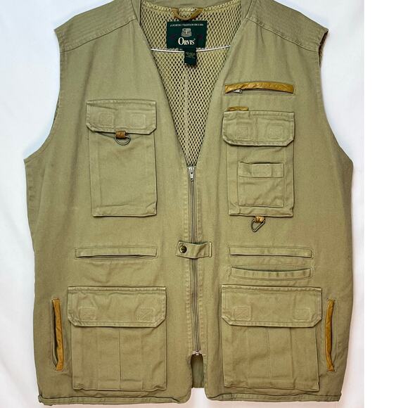 Orvis Men's XL Tan Canvas Hunting Fishing Shooting Vest Zip/Snap Front Vented - Picture 1 of 7